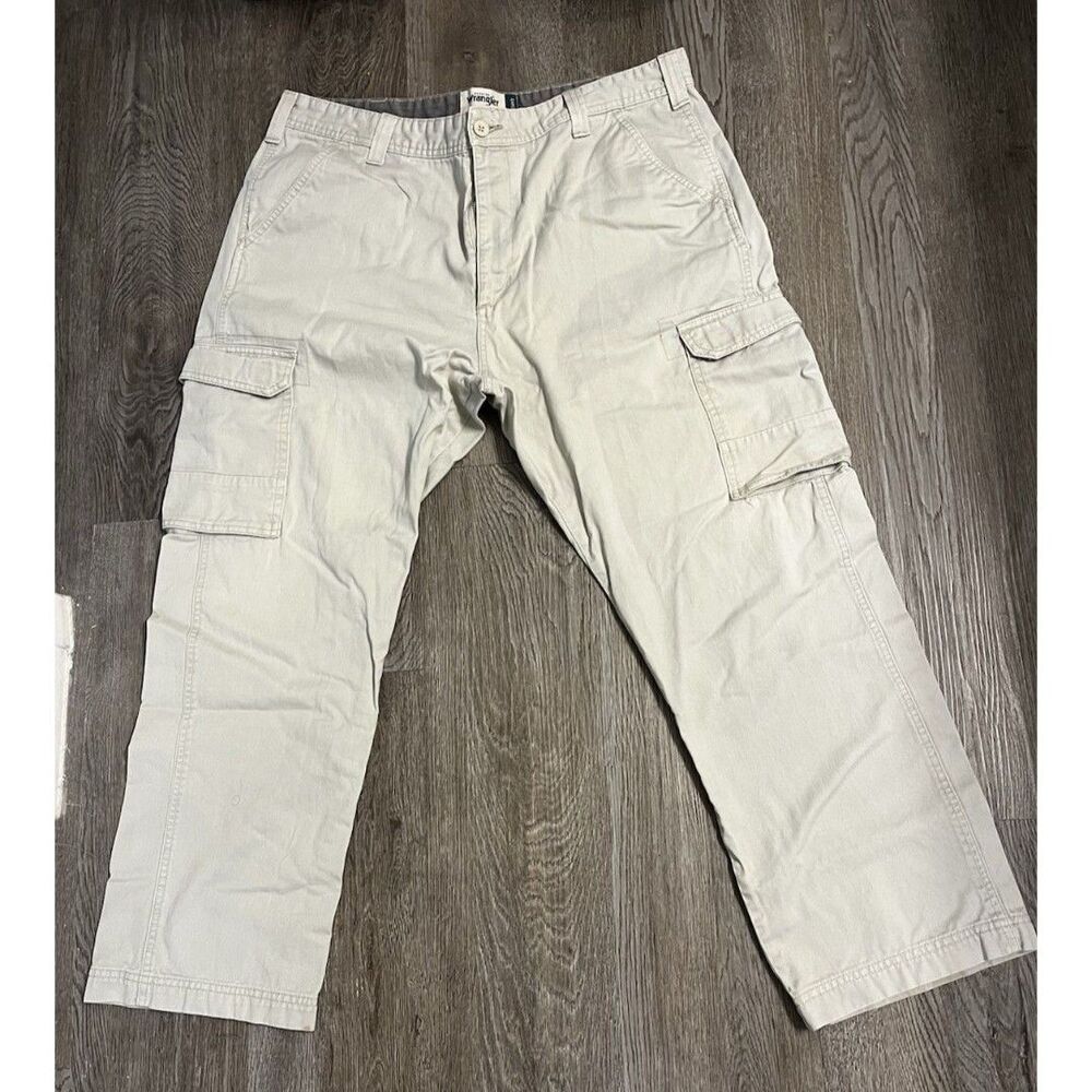 Wrangler Mens Khaki Cargo Pants Size 38x29 Beige 100% Cotton Utility Work